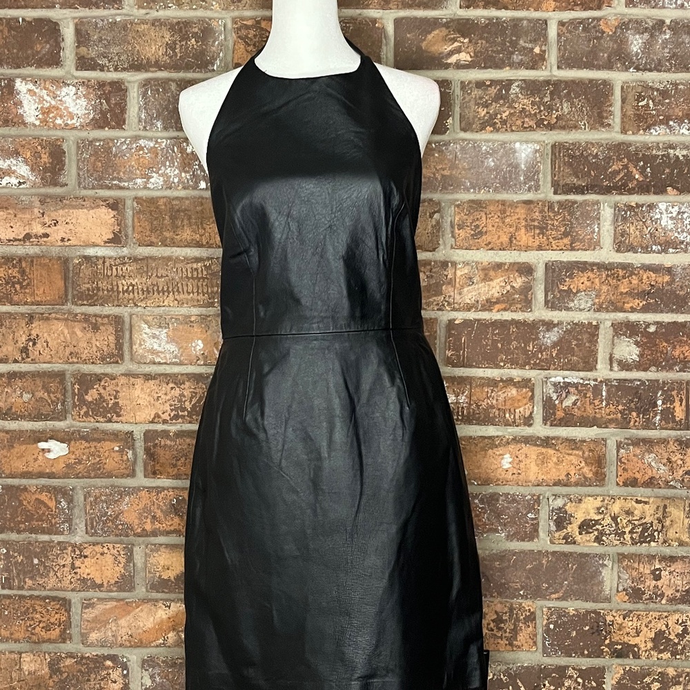 Black Genuine Leather Sleeveless Dress